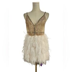 NWOT Galia Lahav–Inspired Mini Dress Ostrich Feather & Sequin Detail Customade